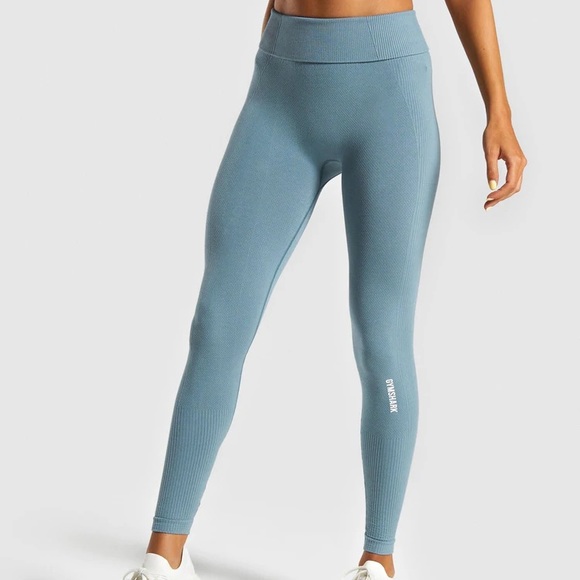 Gymshark Pants - Gymshark Power Down Turquoise High Waist Seamless Ribbed Legging, size Medium